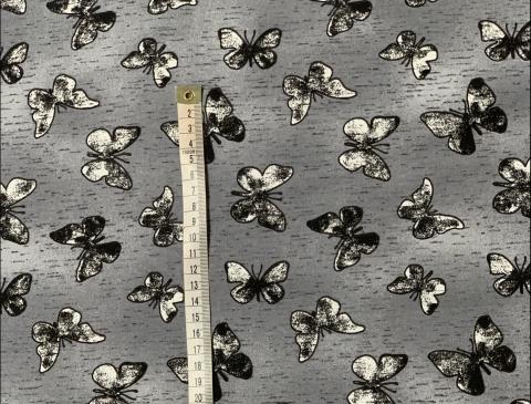 Teplákovina  Motýli šedá - š. 180 cm, 235 g/m2